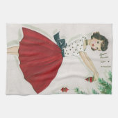 レトロのヴィンテージのクリスマスの女性Holiday台所タオル キッチンタオル (横)