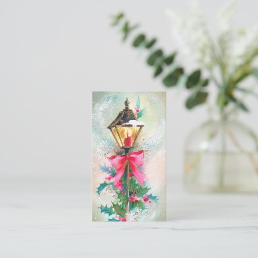 レトロのヴィンテージのクリスマスの照明はメッセージカードを加えます 名刺 (スタンド正面)