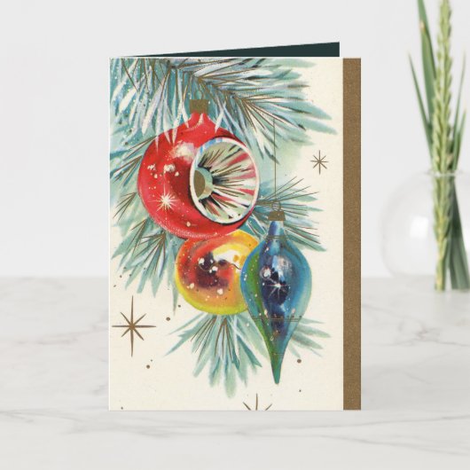 レトロのヴィンテージのクリスマスの球根はテキスト・カードを加えます シーズンカード (正面)