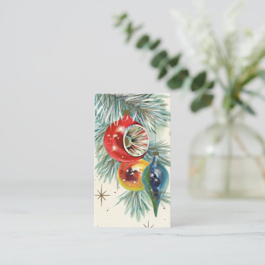 レトロのヴィンテージのクリスマスの球根はメッセージカードを加えます 名刺 (スタンド正面)