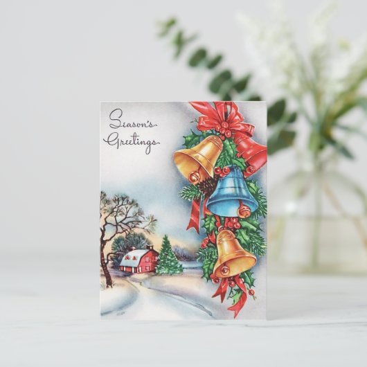 レトロのヴィンテージのクリスマスの鐘突き堂の郵便はがき シーズンポストカード (スタンド正面)
