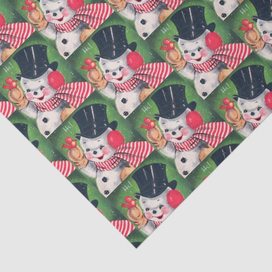 レトロのヴィンテージのクリスマスの雪だるまのパーティーのティッシュ 薄葉紙 (詳細)