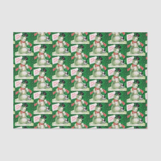 レトロのヴィンテージのクリスマスの雪だるまの休日のティッシュ 薄葉紙 (正面)