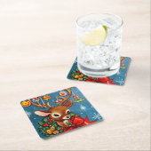 レトロのヴィンテージのクリスマスのreindeetのパーティーのコースター スクエアペーパーコースター (インサイチュ)