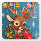 レトロのヴィンテージのクリスマスのreindeetのパーティーのコースター スクエアペーパーコースター (正面)