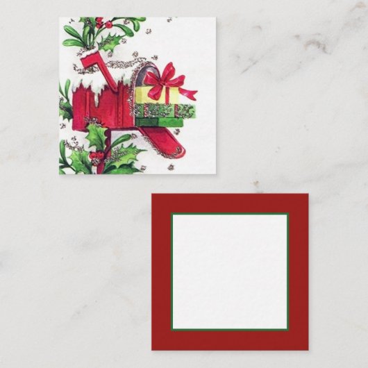 レトロのヴィンテージのクリスマスはメッセージの名刺を加えます スクエア名刺 (正面/裏面)