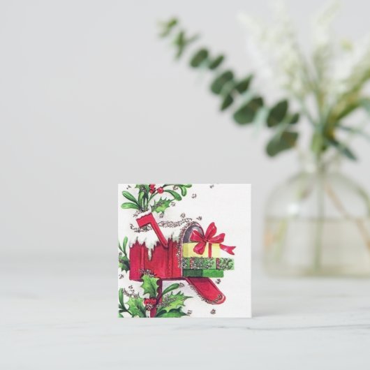 レトロのヴィンテージのクリスマスはメッセージの名刺を加えます スクエア名刺 (スタンド正面)