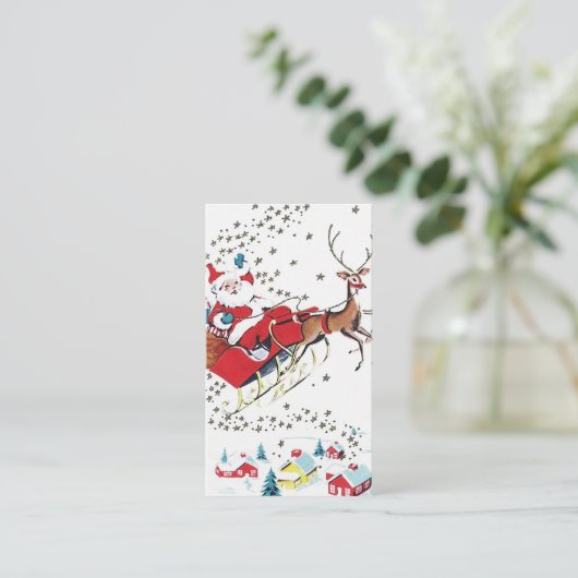 レトロのヴィンテージのクリスマスサンタはメッセージを加えます 名刺 (スタンド正面)
