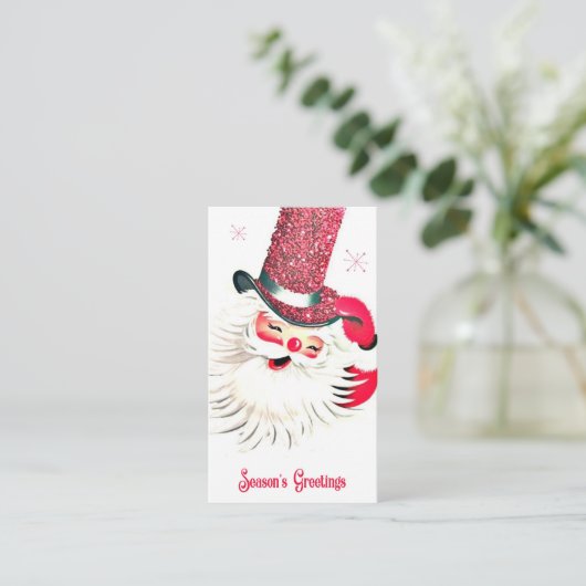 レトロのヴィンテージのクリスマスサンタはメッセージを加えます 名刺 (スタンド正面)