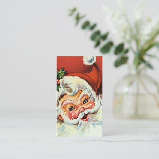 レトロのヴィンテージのクリスマスサンタはメッセージカードを加えます 名刺 (スタンド正面)