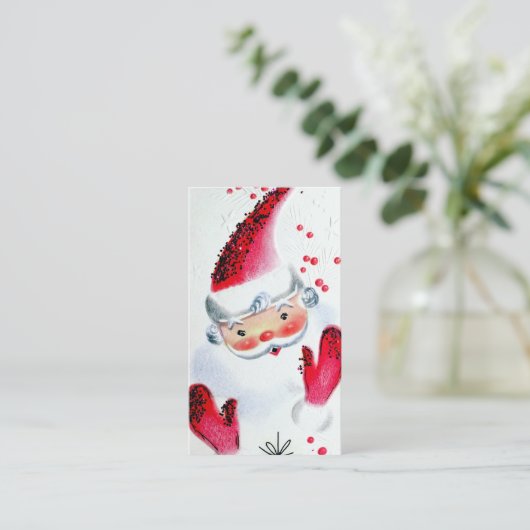 レトロのヴィンテージのクリスマスサンタはメッセージカードを加えます 名刺 (スタンド正面)