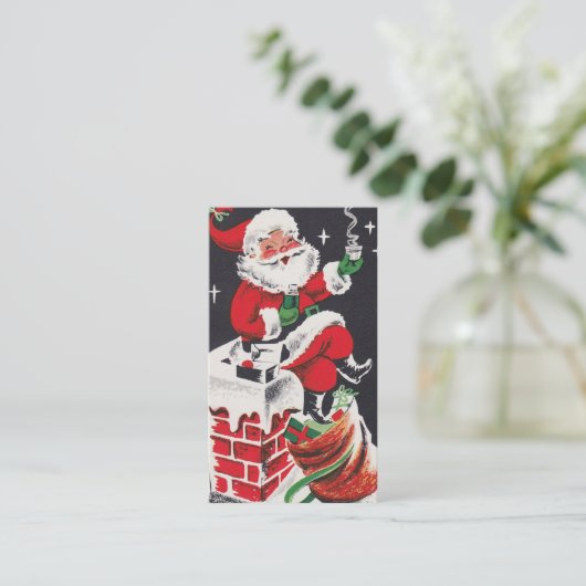 レトロのヴィンテージのクリスマスサンタはメッセージカードを加えます 名刺 (スタンド正面)