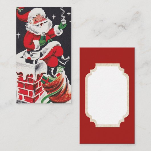 レトロのヴィンテージのクリスマスサンタはメッセージカードを加えます 名刺 (正面/裏面)
