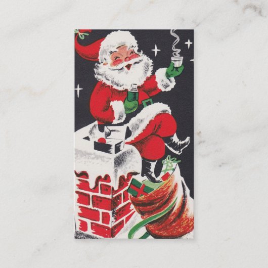 レトロのヴィンテージのクリスマスサンタはメッセージカードを加えます 名刺 (正面)