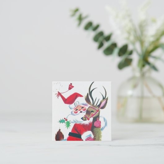 レトロのヴィンテージのクリスマスサンタ スクエア名刺 (スタンド正面)