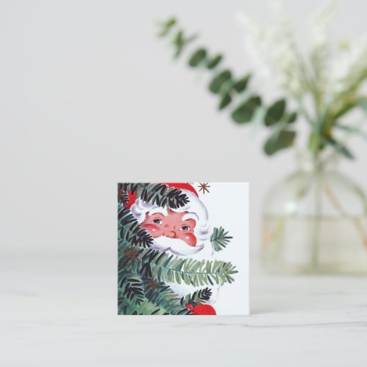 レトロのヴィンテージのクリスマスサンタ スクエア名刺 (スタンド正面)