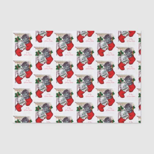 レトロのヴィンテージのクリスマス猫のパーティーのティッシュ 薄葉紙 (正面)