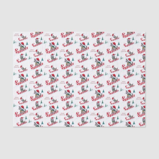 レトロのヴィンテージのクリスマス猫のパーティー 薄葉紙 (正面)