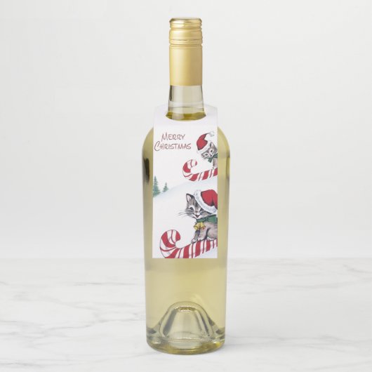 レトロのヴィンテージのクリスマス猫のボトルのラベル ボトルネックタグ (ボトル)