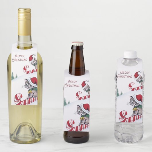 レトロのヴィンテージのクリスマス猫のボトルのラベル ボトルネックタグ (インサイチュ)