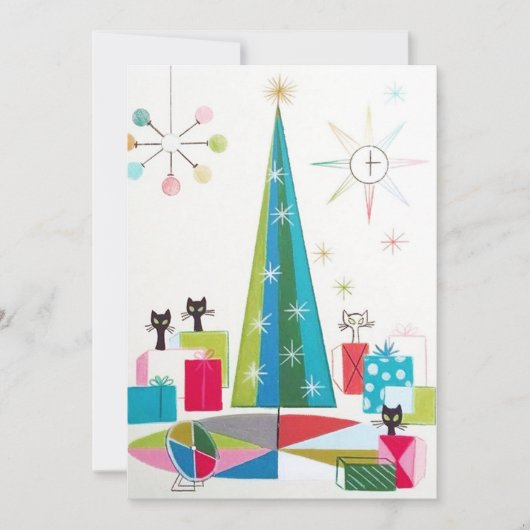 レトロのヴィンテージのクリスマス猫はメッセージカードを加えます シーズンカード (正面)