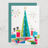 レトロのヴィンテージのクリスマス猫はメッセージカードを加えます シーズンカード (正面/裏面)