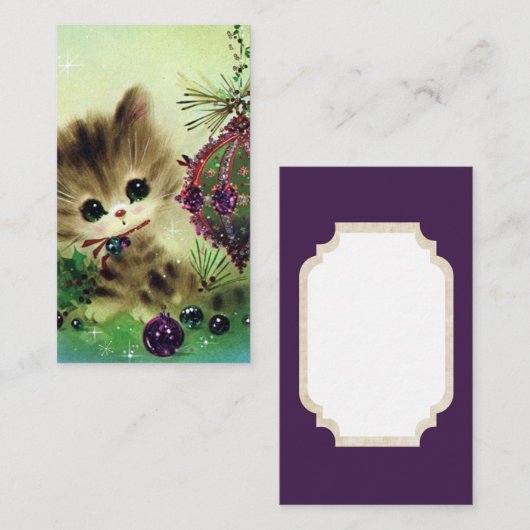 レトロのヴィンテージのクリスマス猫はメッセージカードを加えます 名刺 (正面/裏面)