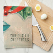 レトロのヴィンテージのクリスマス鐘の台所タオル キッチンタオル (四つ折り)