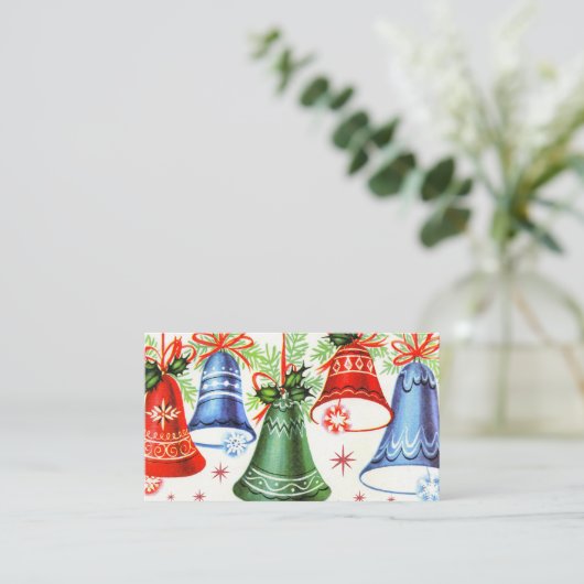 レトロのヴィンテージのクリスマス鐘はメッセージカードを加えます 名刺 (スタンド正面)