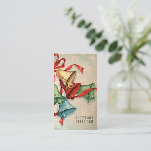 レトロのヴィンテージのクリスマス鐘小さいカード 名刺 (スタンド正面)