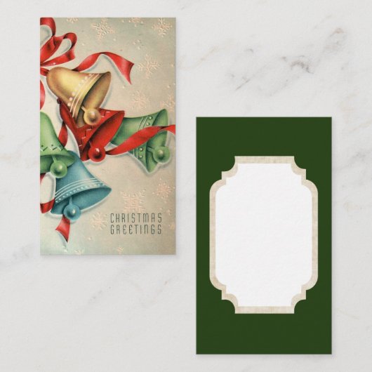 レトロのヴィンテージのクリスマス鐘小さいカード 名刺 (正面/裏面)