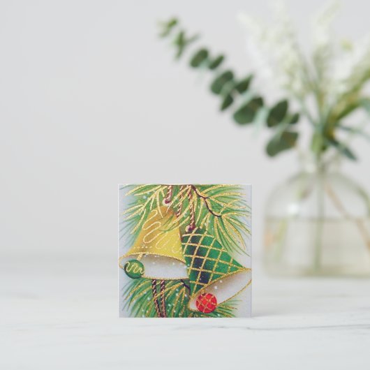 レトロのヴィンテージのクリスマス鐘 スクエア名刺 (スタンド正面)