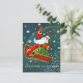 レトロのヴィンテージのクリスマス、サンタの魔法のカーペット シーズンポストカード (スタンド正面)