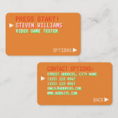 レトロのヴィンテージのスタイルのビデオゲームの図解入りの、写真付きのなオレンジ 名刺 (正面/裏面)