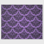 レトロのヴィンテージのダマスク織のブロケードの紫色の黒 ラッピングペーパー (フラット)