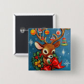 レトロのヴィンテージのトナカイのクリスマスの休日ボタン 缶バッジ (正面&裏面)