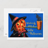 レトロのヴィンテージのハロウィンのカボチャ喫煙管 ポストカード (正面/裏面)