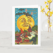 レトロのヴィンテージのハロウィンの大きい月ハロウィン カード (黄色い花)