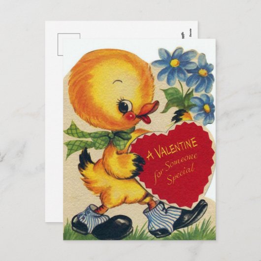 レトロのヴィンテージのバレンタインのアヒルの休日の郵便はがき シーズンポストカード (正面/裏面)