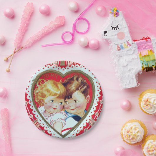 レトロのヴィンテージのバレンタインの子供によっては紙皿がパーティを楽しみます ペーパープレート (パーティー)