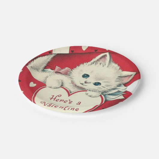 レトロのヴィンテージのバレンタイン猫の休日のパーティ ペーパープレート (アングル)