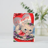 レトロのヴィンテージのバレンタイン猫の叔母さんの郵便はがき シーズンポストカード (スタンド正面)