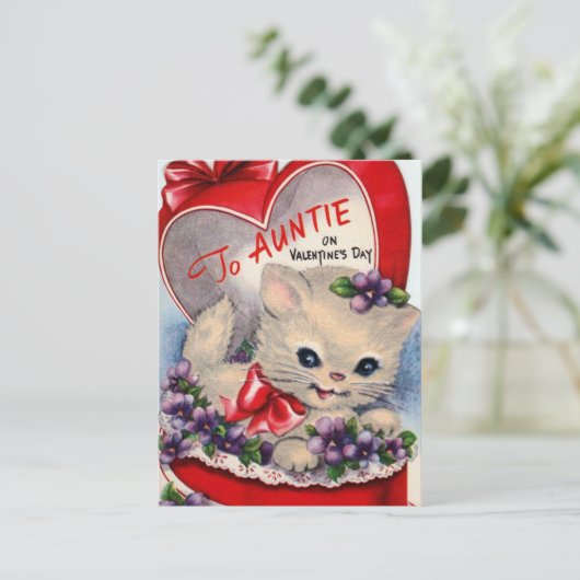 レトロのヴィンテージのバレンタイン猫の叔母さんの郵便はがき シーズンポストカード (スタンド正面)