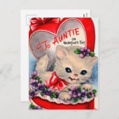 レトロのヴィンテージのバレンタイン猫の叔母さんの郵便はがき シーズンポストカード (正面/裏面)
