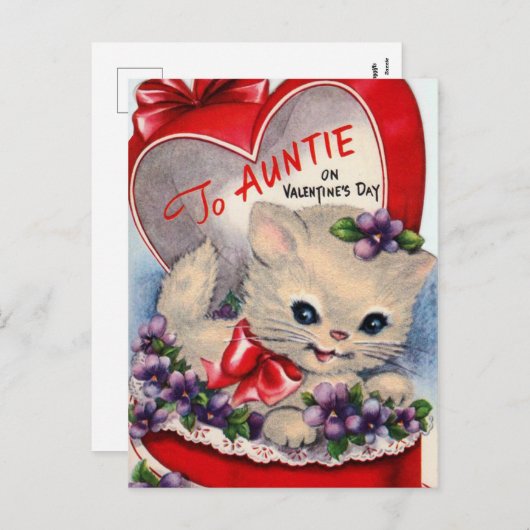 レトロのヴィンテージのバレンタイン猫の叔母さんの郵便はがき シーズンポストカード (正面/裏面)