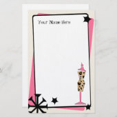 レトロのヴィンテージのヒョウのプリント及びピンクの服の型枠 便箋 (正面/裏面)