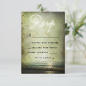 レトロのヴィンテージのビーチ結婚式RSVPカード 出欠カード (スタンド正面)