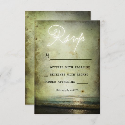 レトロのヴィンテージのビーチ結婚式RSVPカード 出欠カード (正面/裏面)