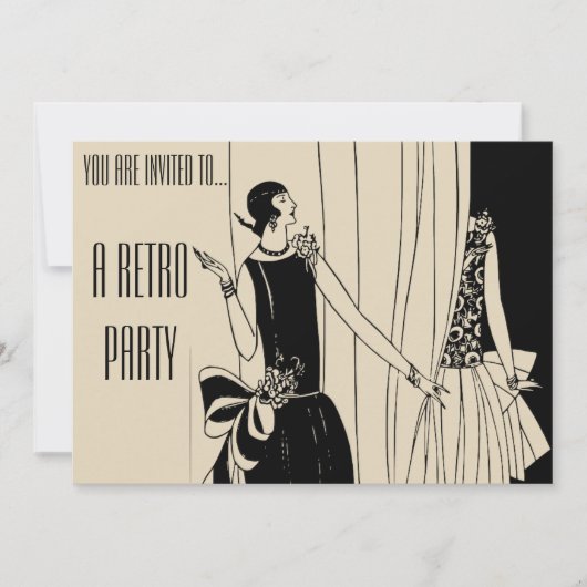 レトロのヴィンテージのフラッパーのとどろく二十代のパーティー 招待状 (正面)