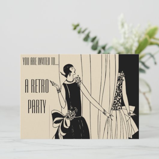 レトロのヴィンテージのフラッパーのとどろく二十代のパーティー 招待状 (スタンド正面)